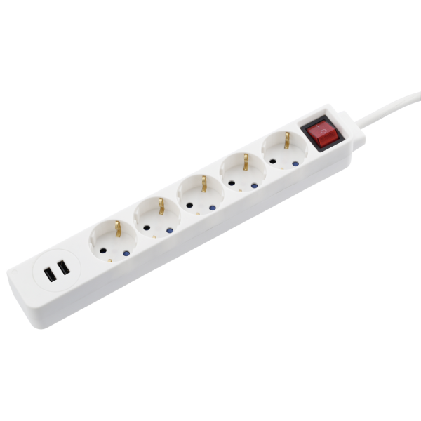 Extensão Elétrica Hama 5 Tomadas + 2 USB 1,4m (137350) Branco Discount